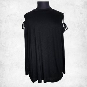 Lane Bryant Black Cold Shoulder Top 22/24 Plus Size Tie Sleeve Modal Blend Tunic